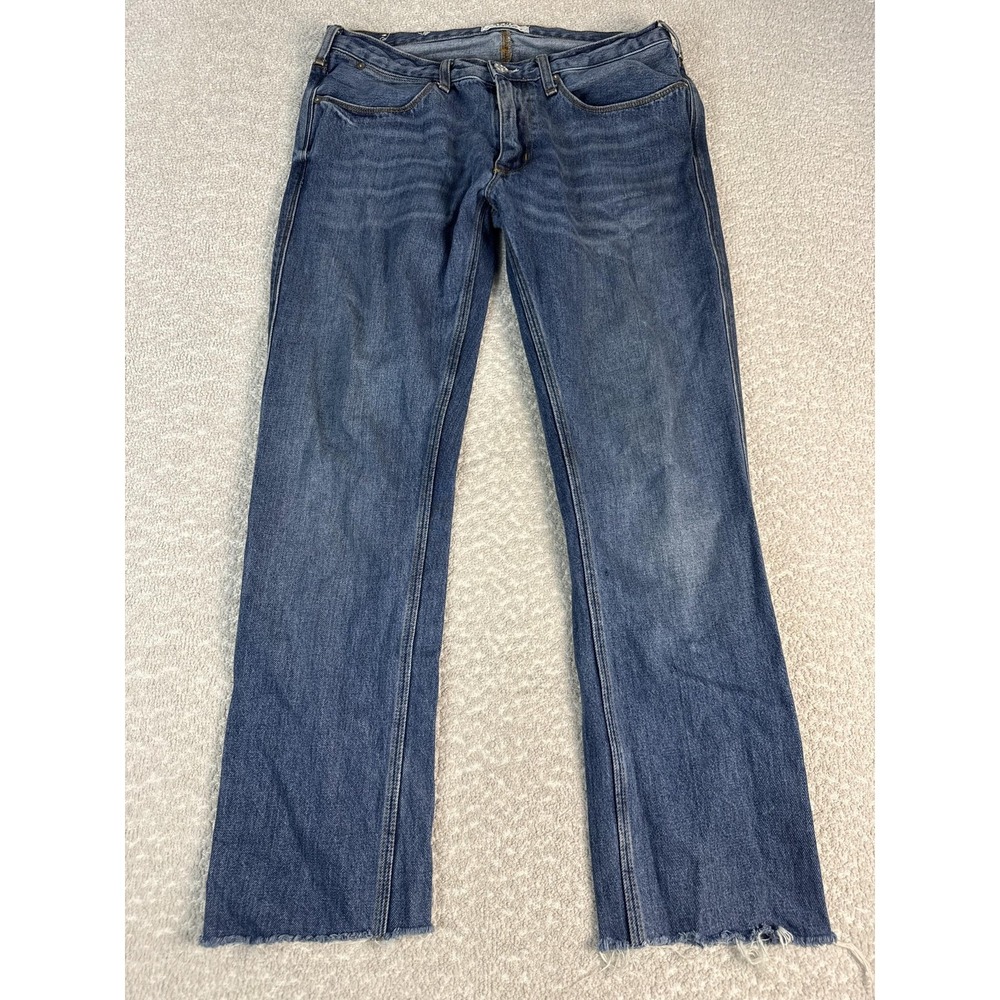Acne Studios Jeans Mens 32x29* Blue Straight Denim Distressed Raw Hem Fringe